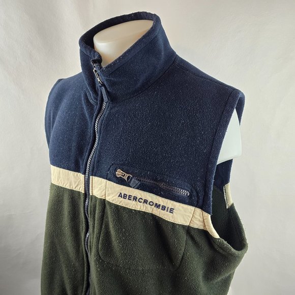 Vintage Abercrombie Fitch Vest Mens XL Blue Green Fleece Zip 90s Y2K Outdoors - Picture 6 of 11